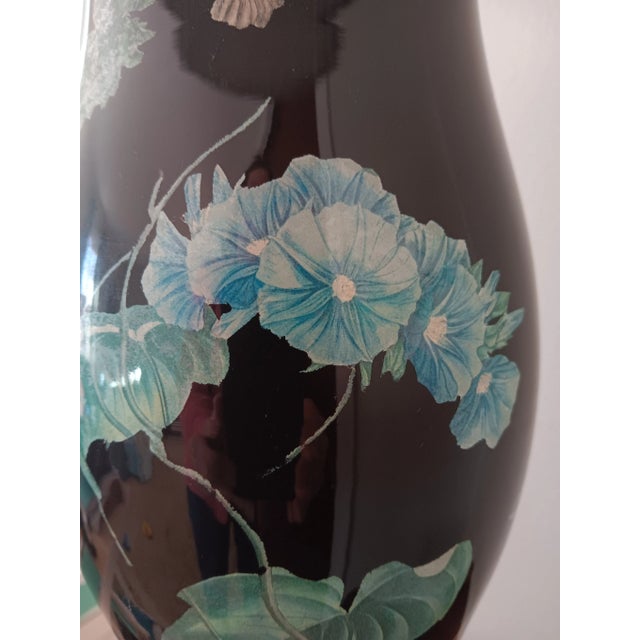 1980s 1980s Black Floral Decoupage Isabel O'Neil Studio Lamp For Sale - Image 5 of 12