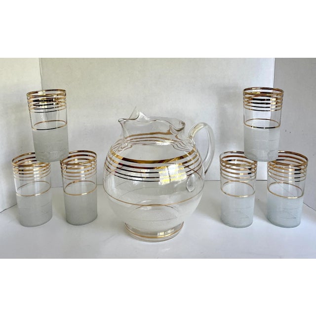 1940's Art Deco Gold Striped Tall Glasses and Pitcher Set For Sale - Image 9 of 9