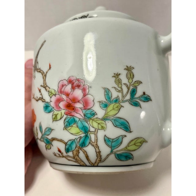 Vintage Chinese Jingdezhen Hand Painted Porcelain Tea Pot For Sale - Image 11 of 12