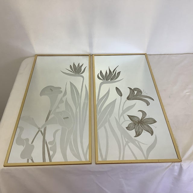 1970s Engraved Art Nouveau Style Mechanical Mirror Works Floral