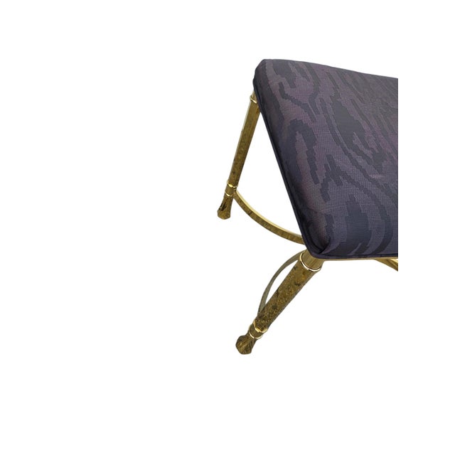 Labarge Vintage Italian Regency Brass Labarge Ottoman Footstool Vanity Bench Harden For Sale - Image 4 of 14