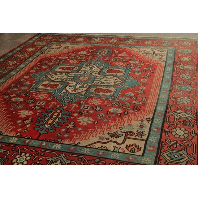 Traditional Vintage Bessarabian Kilim in Red With Blue Medallion Floral Pattern For Sale - Image 3 of 9