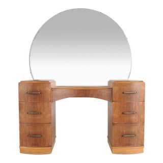 Art Deco Burlwood Vanity With Mirror For Sale