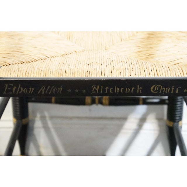 Ethan Allen Hand Decorated Collection Black & Gold Hitchcock Style Arm Chair W. Rush Seat 14-6110a For Sale - Image 10 of 10