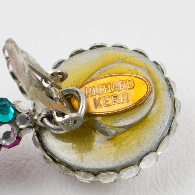 Richard Kerr Floral Jeweled Clip Earrings in Turquoise and Fuchsia Crystal For Sale In Atlanta - Image 6 of 8