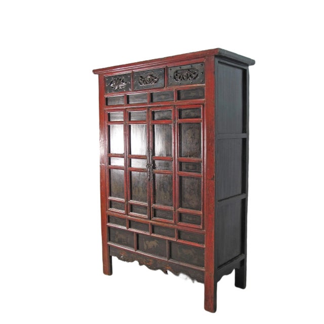 Mid 19th Century Hand Painted 80" Inch Tall Antique Chinese Cabinet For Sale - Image 5 of 12