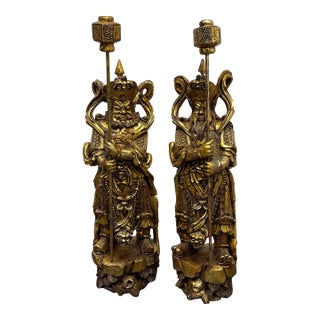 Chinese Menshen Warrior Statues, Guan Yu + Wei Tuo Set For Sale