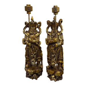 Chinese Menshen Warrior Statues, Guan Yu + Wei Tuo Set