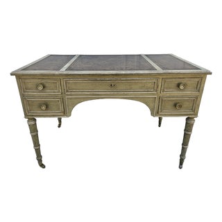 Baker Furniture Light Green Distressed Finish Writing Desk For Sale