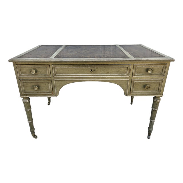 Baker Furniture Light Green Distressed Finish Writing Desk For Sale