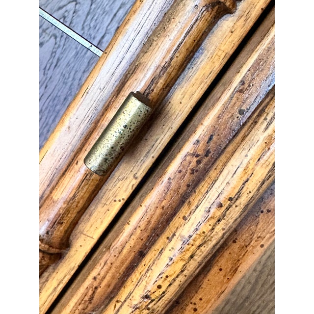 Vintage Coastal Faux Bamboo China Display Curio Cabinet Rattan Wood Glass For Sale - Image 12 of 16