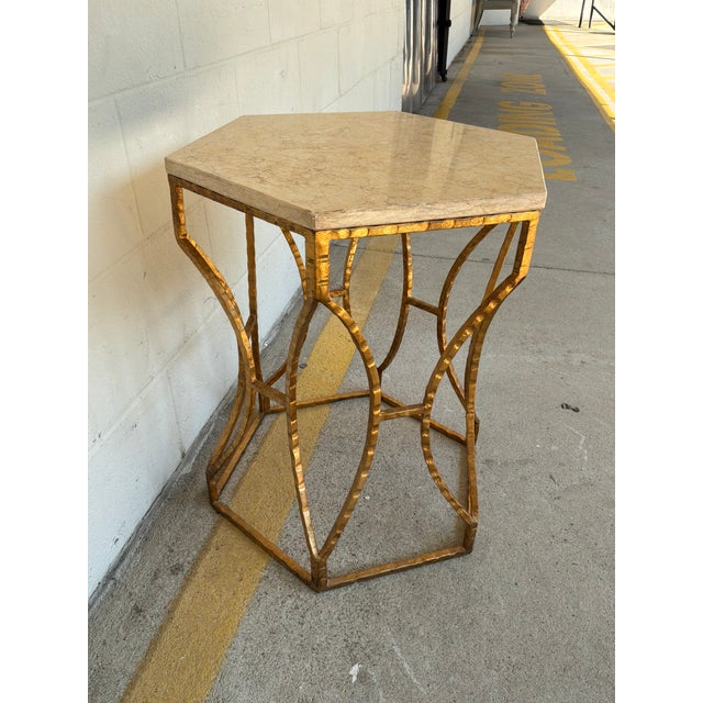 2010s Modern Roja Hexagonal Marble and Iron Side Table For Sale - Image 5 of 6