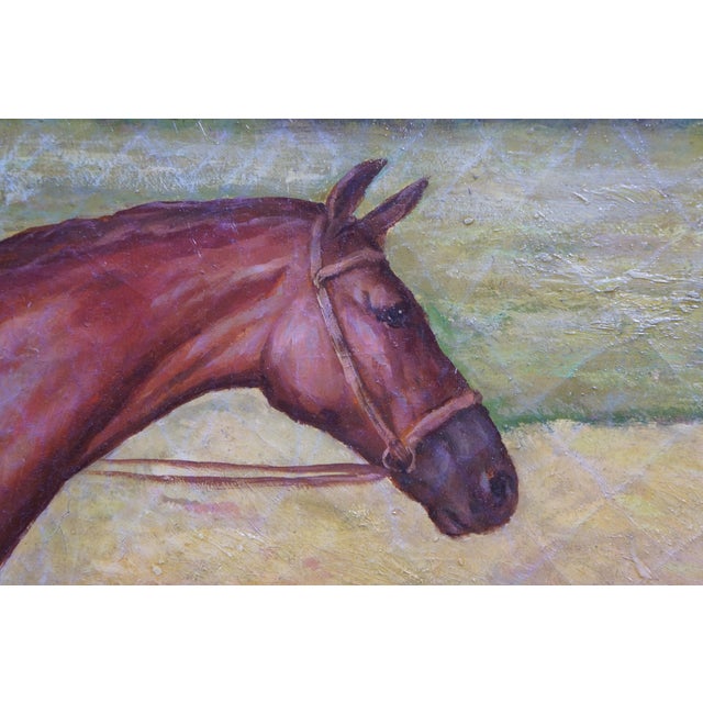 Late 20th Century Chestnut Horse Equestrian Jockey Oil Painting After Allen Culpepper Sealy 44" For Sale - Image 12 of 13