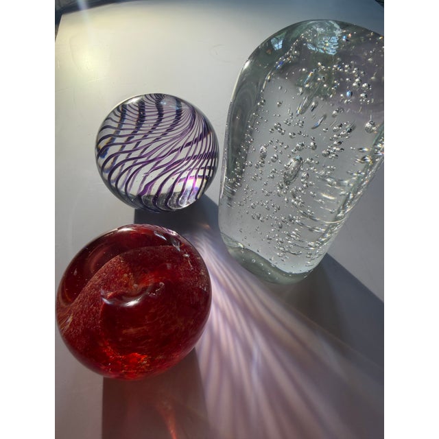 Vintage Hand-Blown Purple Ribbon Swirl Studio Art Glass Paperweight - 4" For Sale - Image 10 of 10