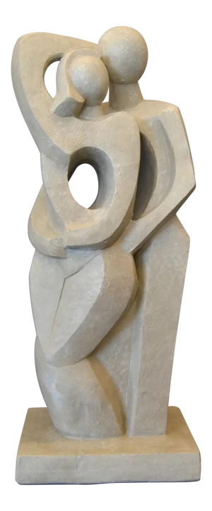 Modern Abstract Geometric Embracing Loving Couple Sculpture in Gray Plaster