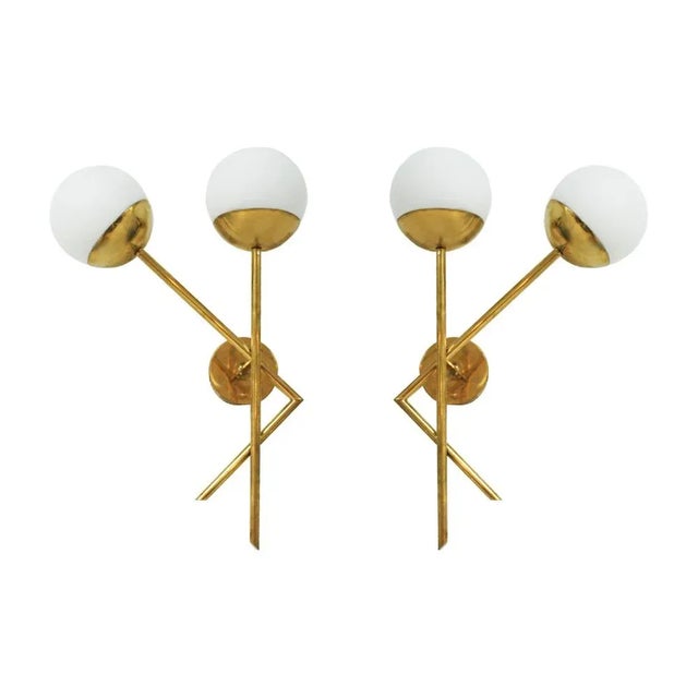 Mid-Century Italian Modern Style Brass and Glass Sconces, Set of 2 For Sale - Image 11 of 11