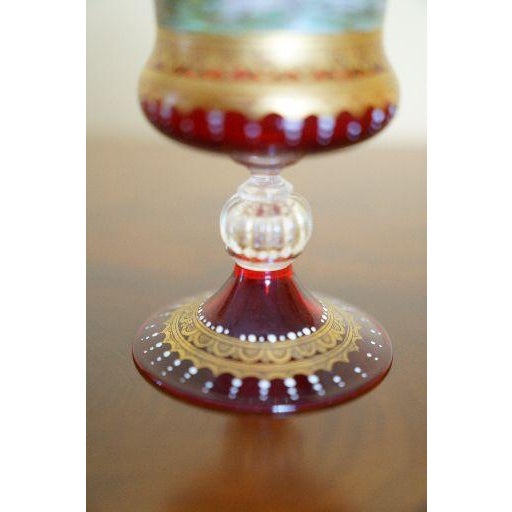 Ruby Red Vintage Italian Murano Hand Enameled Ruby Glass Chalice For Sale - Image 8 of 8