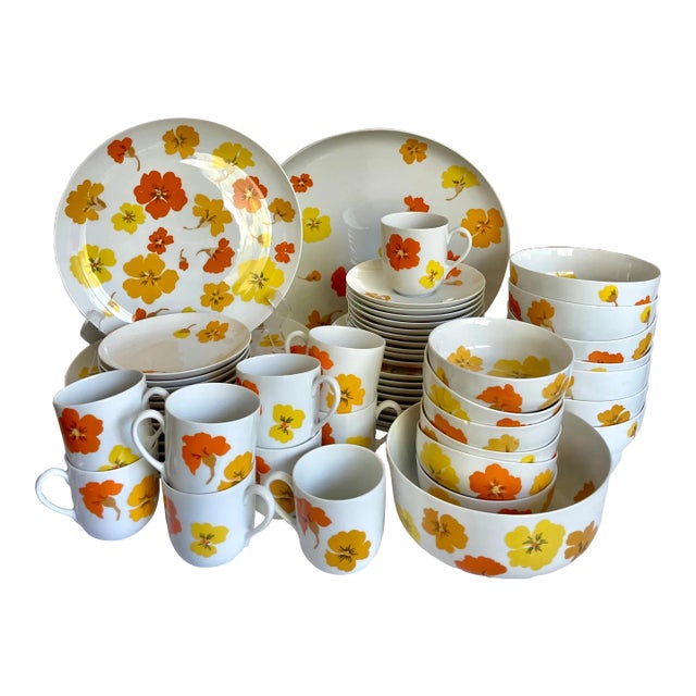 1960's Suisse Switzerland "Lugano" Porcelain Floral Dinnerware Set For Sale