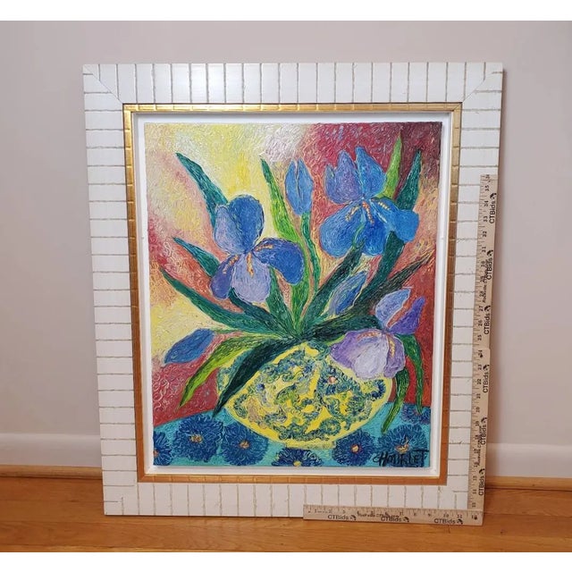 2000 - 2009 Original Céline Chourlet "Bouquet d'Iris Mauve" Oil Painting With Coa For Sale - Image 5 of 13