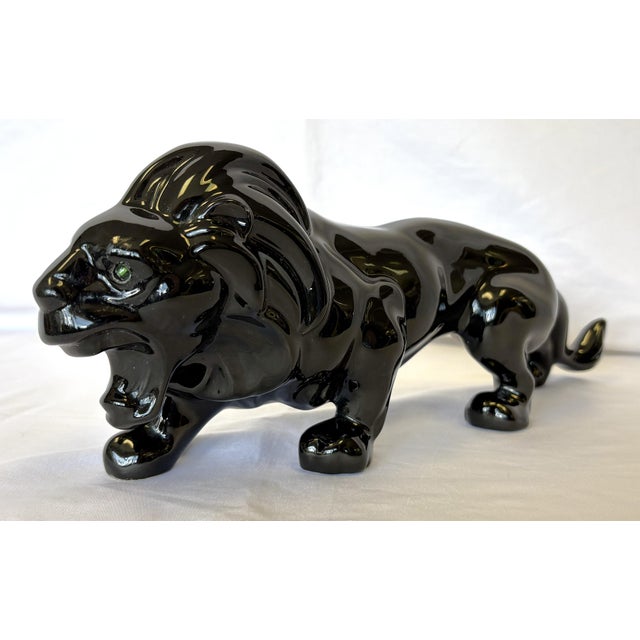 Vintage Ceramic Lion With Green Glass Eyes For Sale - Image 13 of 13