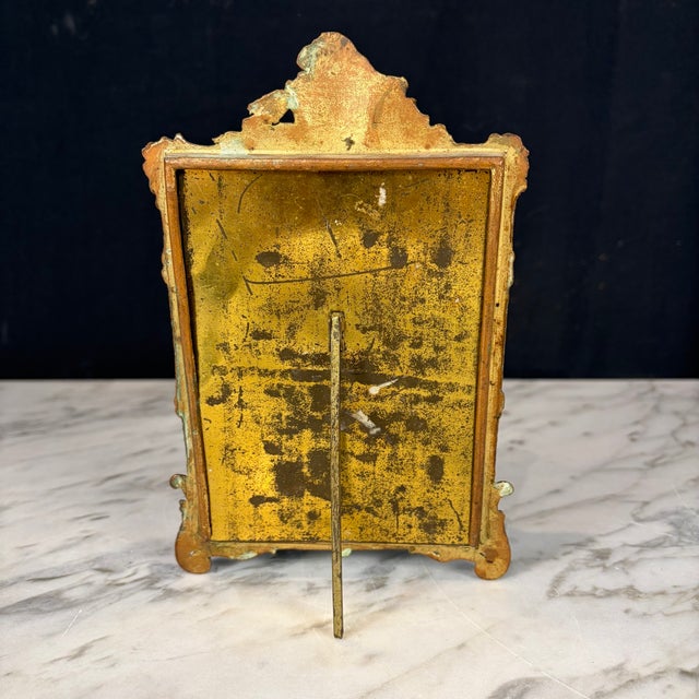 Brown Antique French Ornate Gilt Metal Photo Frame With Original Military Portrait For Sale - Image 8 of 8