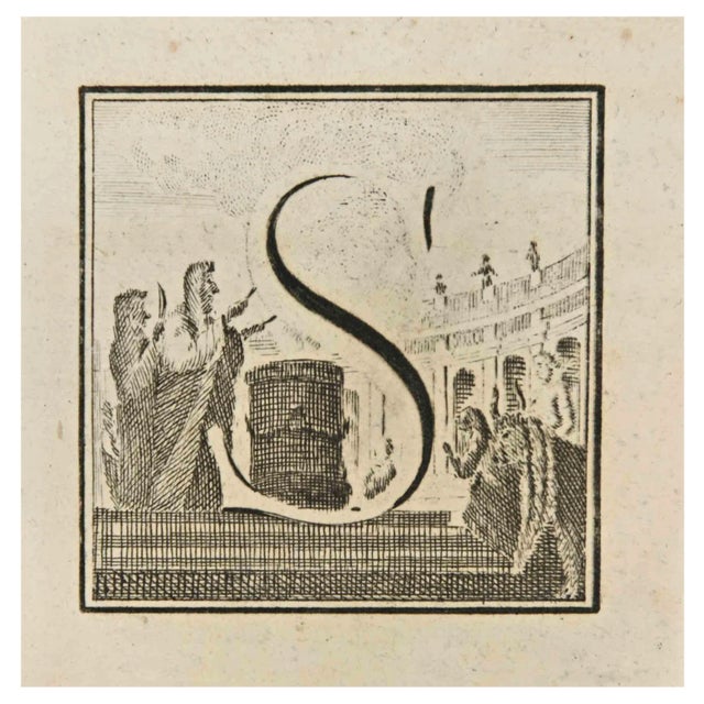 Luigi Vanvitelli, Letter of the Alphabet S, Etching, 18th Century For Sale