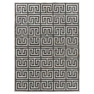 Dover Patchwork Leather Viscose Charcoal Ivory Rug - 8'x11' For Sale