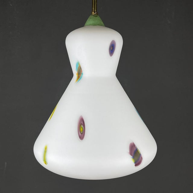 Mid-Century Italian Opaline Murano Glass Pendant Lamp by Stilnovo, 1950s For Sale - Image 10 of 14