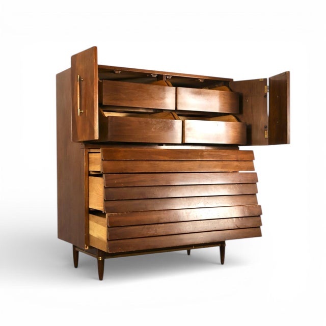 American of Martinsville Dania Highboy Dresser With Doors, C. 1960s For Sale - Image 9 of 12