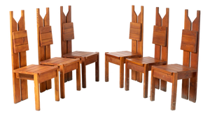Vintage Brutalist Dining Chairs in Pine, Czechoslovakia, 1970s, Set of 6