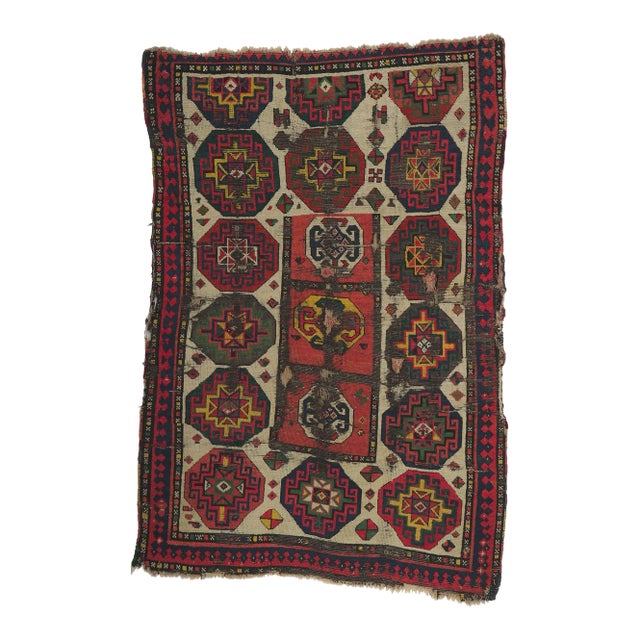 Late 19th Century Antique Caucasian Kazak Rug, 04'00 X 05'10 For Sale