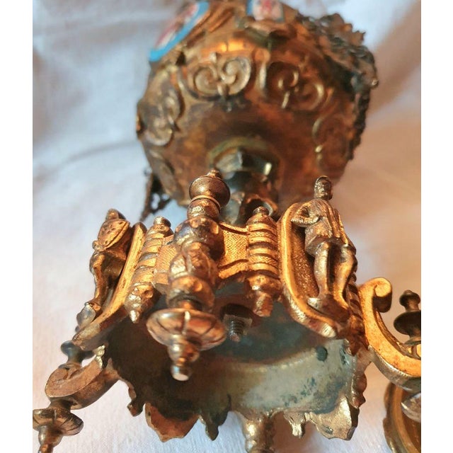 Neo-Gothic style incense burner in gilded bronze and porcelain plates from the Sèvres Manufacture with polychrome...