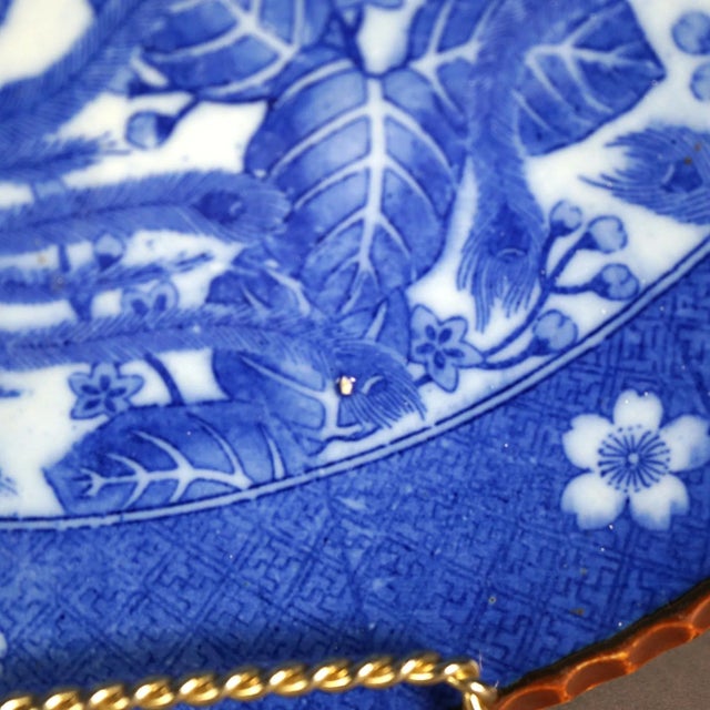 Antique Imari Meiji Blue & White Porcelain Charger with Birds Circa 1910 For Sale - Image 6 of 12