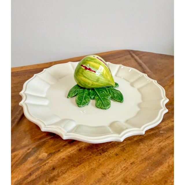 Vintage Italian Trompe L'Oeil ceramic fig decorative plate. In the style of Este Ceramiche made in Italy. In excellent...