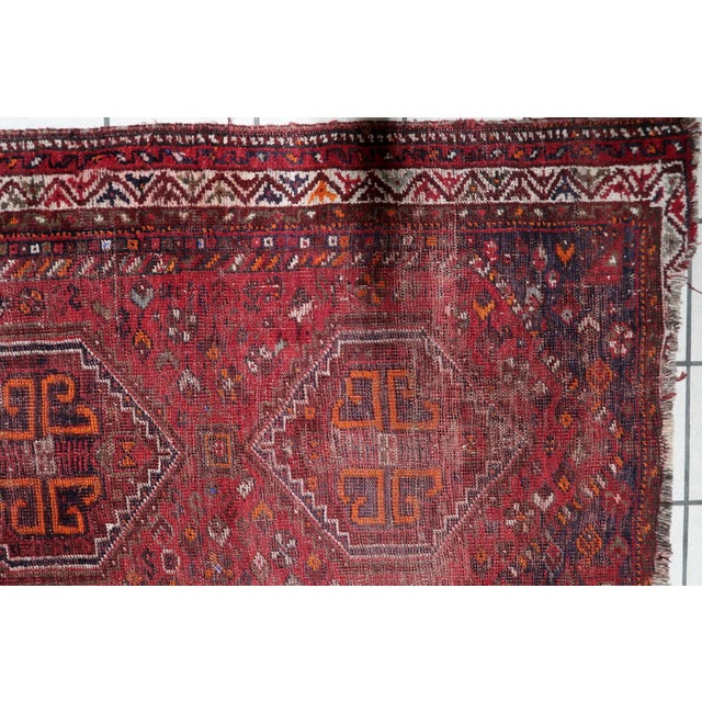 Oxblood Red 1900s, Antique Persian Shiraz Handmade Distressed Rug 3 X 4 For Sale - Image 8 of 12