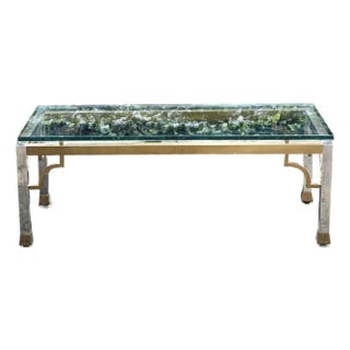 Vintage Maison Jansen Style Hollywood Regency Chrome and Brass Coffee Table With Glass Top For Sale