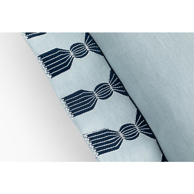 Tassel Embroidered Linen Pillow, Sky Blue & Navy, 24 "x 24", Pair For Sale - Image 4 of 11