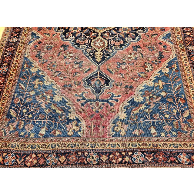 Vintage Persian Farahan Sarouk Rug, Hand-Knotted Wool, Floral Pattern, Rust Red & Blue, 5x7 For Sale - Image 12 of 17