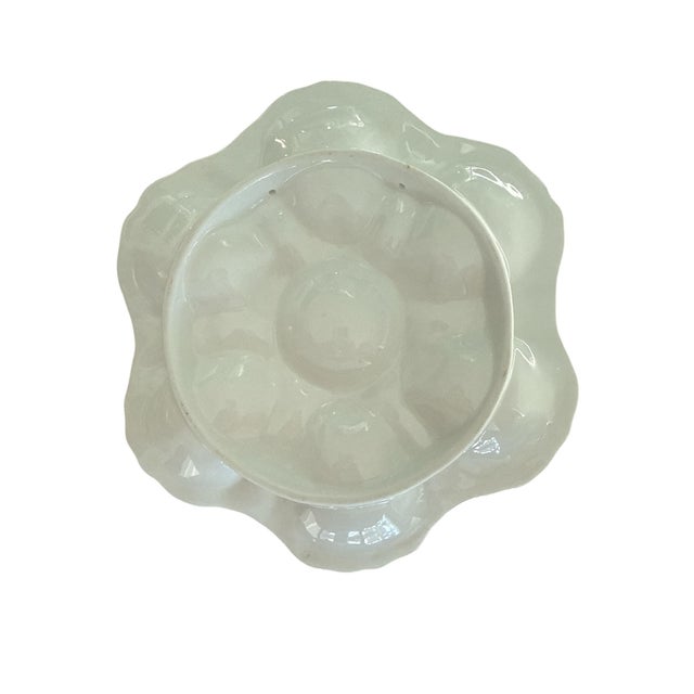 Vintage Porcelain European Oyster Plate With Iridescent Shell Wells 9.25” c.1930s/40s For Sale - Image 4 of 5