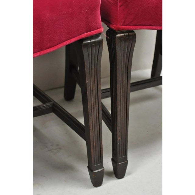 Brown Antique Edwardian Floral Carved Mahogany Red Mohair Dining Chairs - Set of 4 For Sale - Image 8 of 11