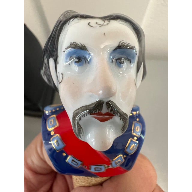Blue German Officer or Nobleman Porcelain Wine Stopper With Stand For Sale - Image 8 of 9