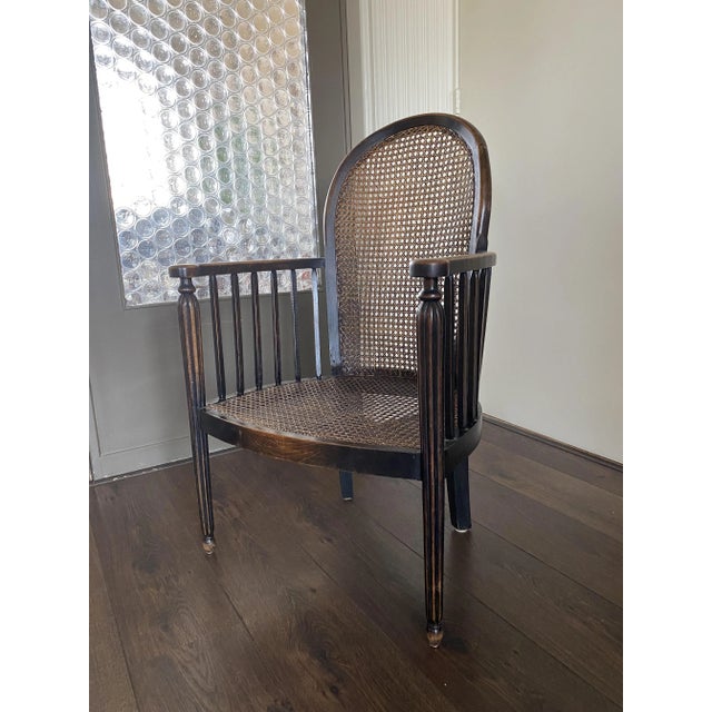 Vintage Art Deco Wood and Rattan Easy Chair, 1920s For Sale - Image 12 of 15