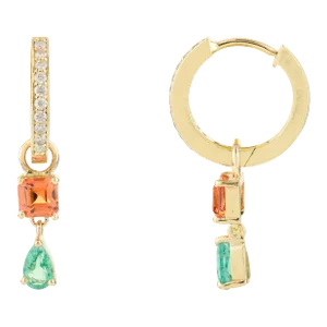 Multi Colored Gemstone Charm Hoop Earrings - a Pair