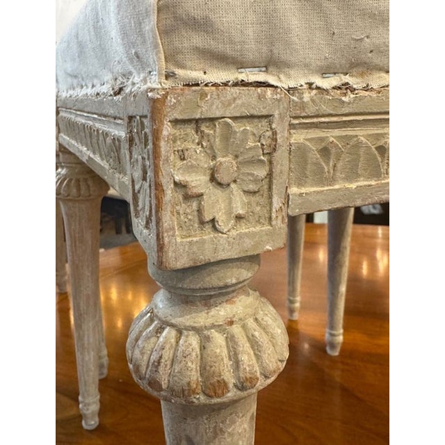 Pair of Antique Swedish Carved and Painted Gustavian Benches For Sale - Image 4 of 5