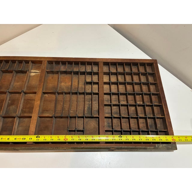 Large Antique Wooden Printer’s Type Case – Letterpress Drawer Wall Display Shelf c.1900 For Sale - Image 11 of 12