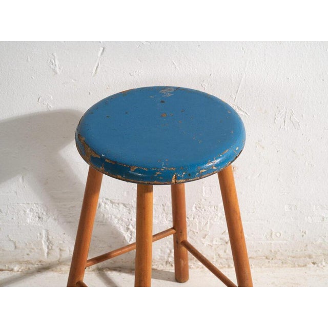 Antique Wooden Stool with Round Seat, Central Europe, 1950 For Sale - Image 5 of 6
