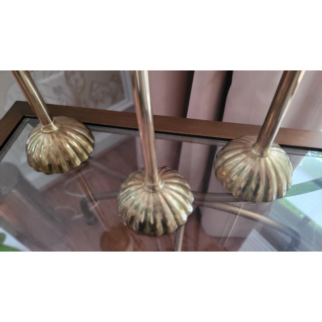 Mid 20th Century Vintage Brass Candlestick Set Scalloped Design Solid Brass Candle Holders Set of 3 Boho Classic Decor For Sale - Image 5 of 7