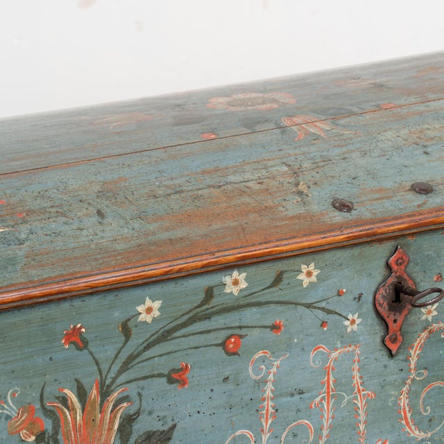 Original Swedish Dome Top Hand Painted Blue Pine Trunk Dated 1826 For Sale - Image 10 of 18
