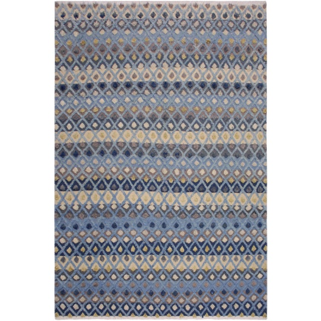 1990s Boho Chic Moroccan High-Low Pile Lt. Blue Wool Rug - 8'4" X 10'1" For Sale