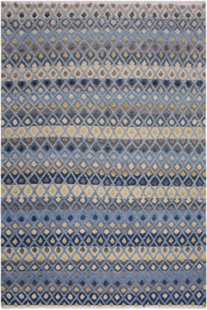 1990s Boho Chic Moroccan High-Low Pile Lt. Blue Wool Rug - 8'4" X 10'1"